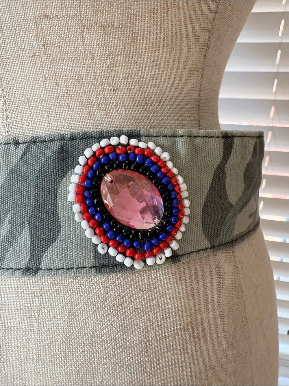 VTG Y2K Camo Beaded Gems Studded Adjustable Buckle Belt Women’s One Size Boho